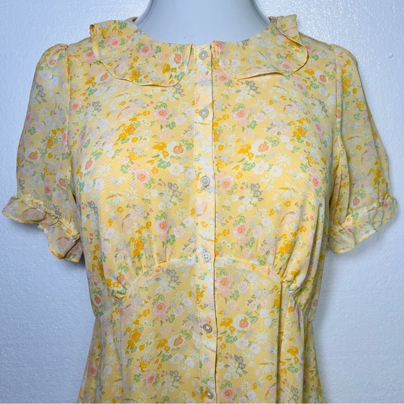 Loft floral cottagecore yellow romantic dress size 4 - Picture 2 of 6